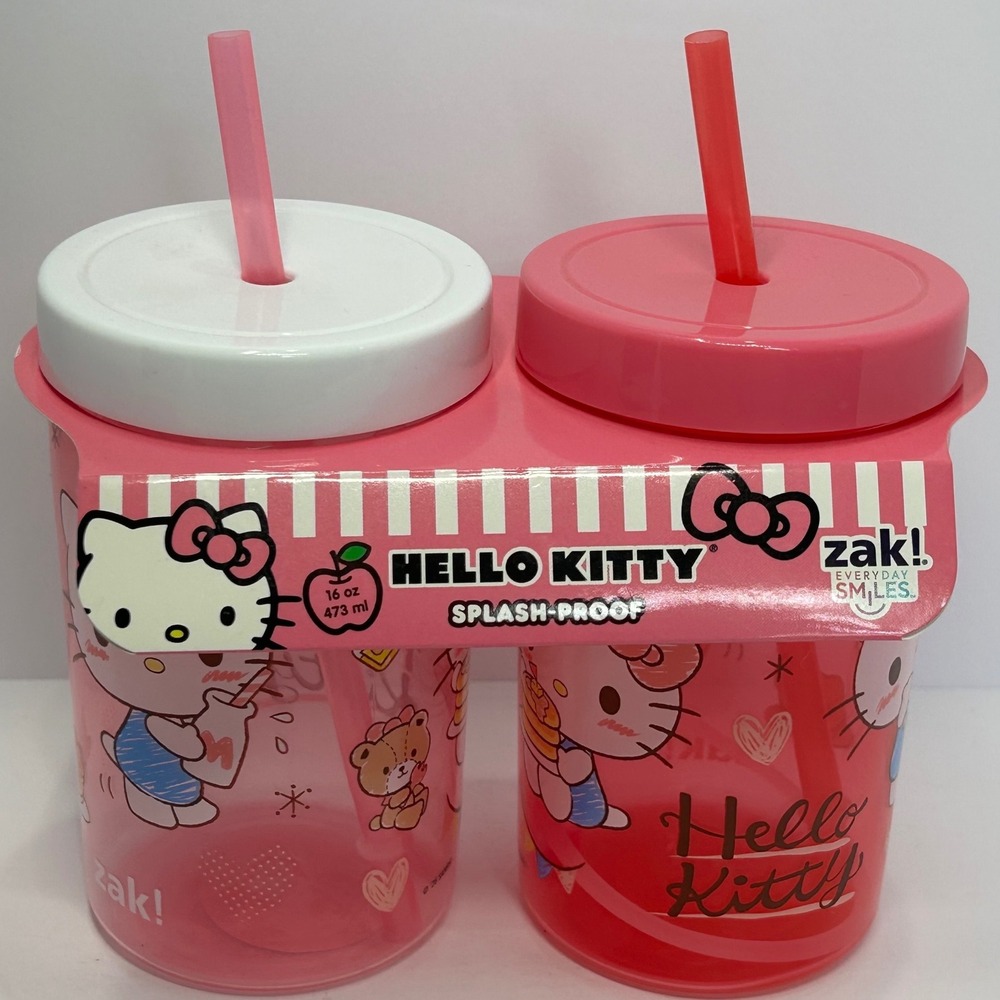 Hello Kitty Zak Designs 2-Pack 16oz Splash-Proof Tumblers with Lids and Straws